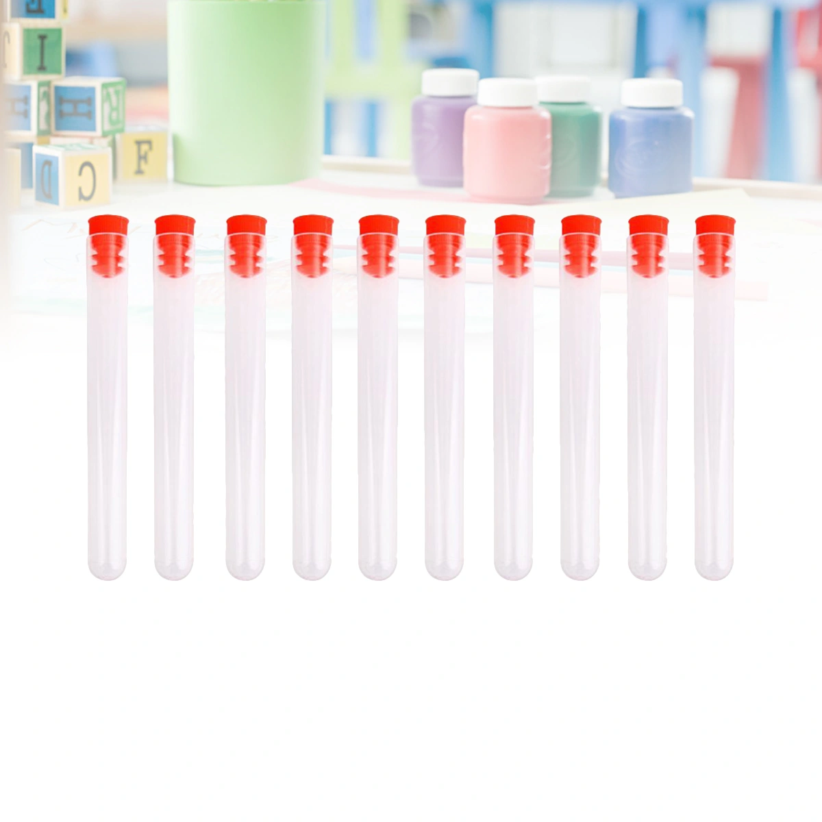 10 Pcs 15x150mm Plastic Clear Test Tube with Stopper for Scientific Experiments Party Candy Storage (with Red Stopper)