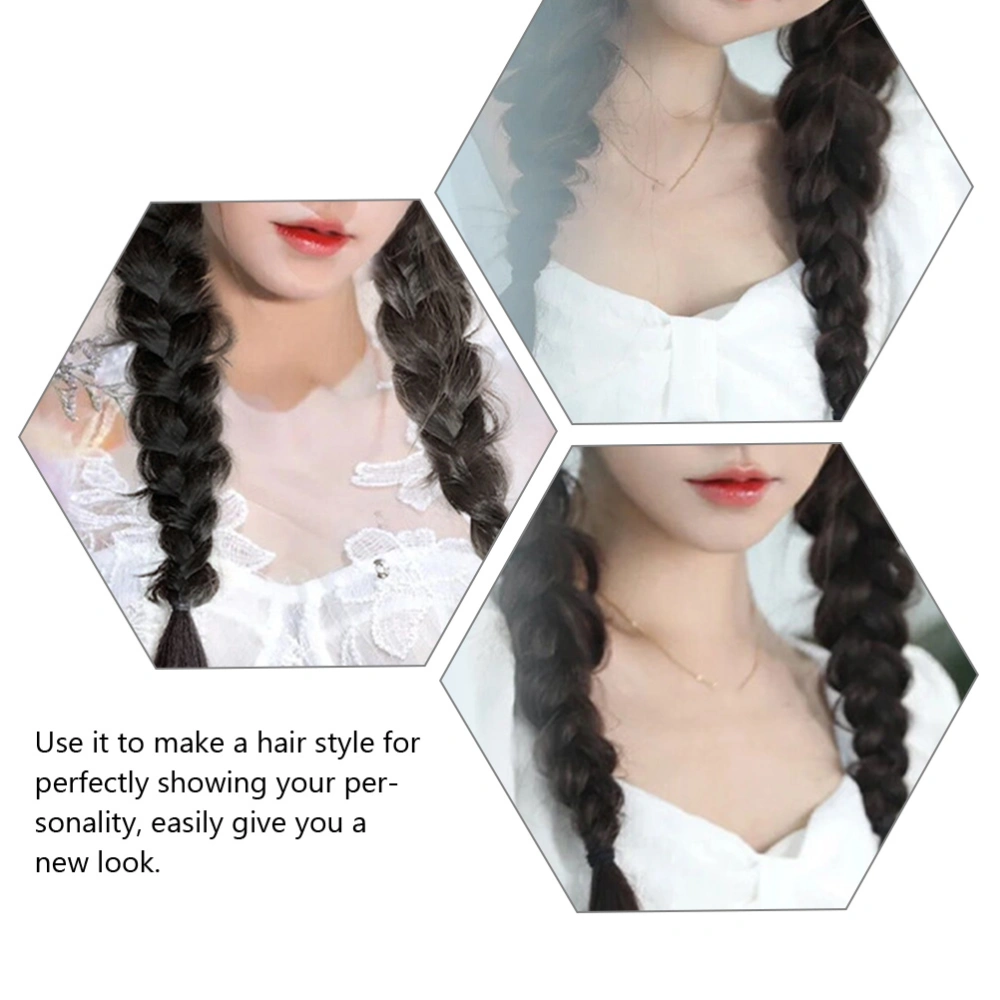 2Pcs Long Braided Ponytail Extension with Hair Tie Straight Wrap Around Ponytail Extension