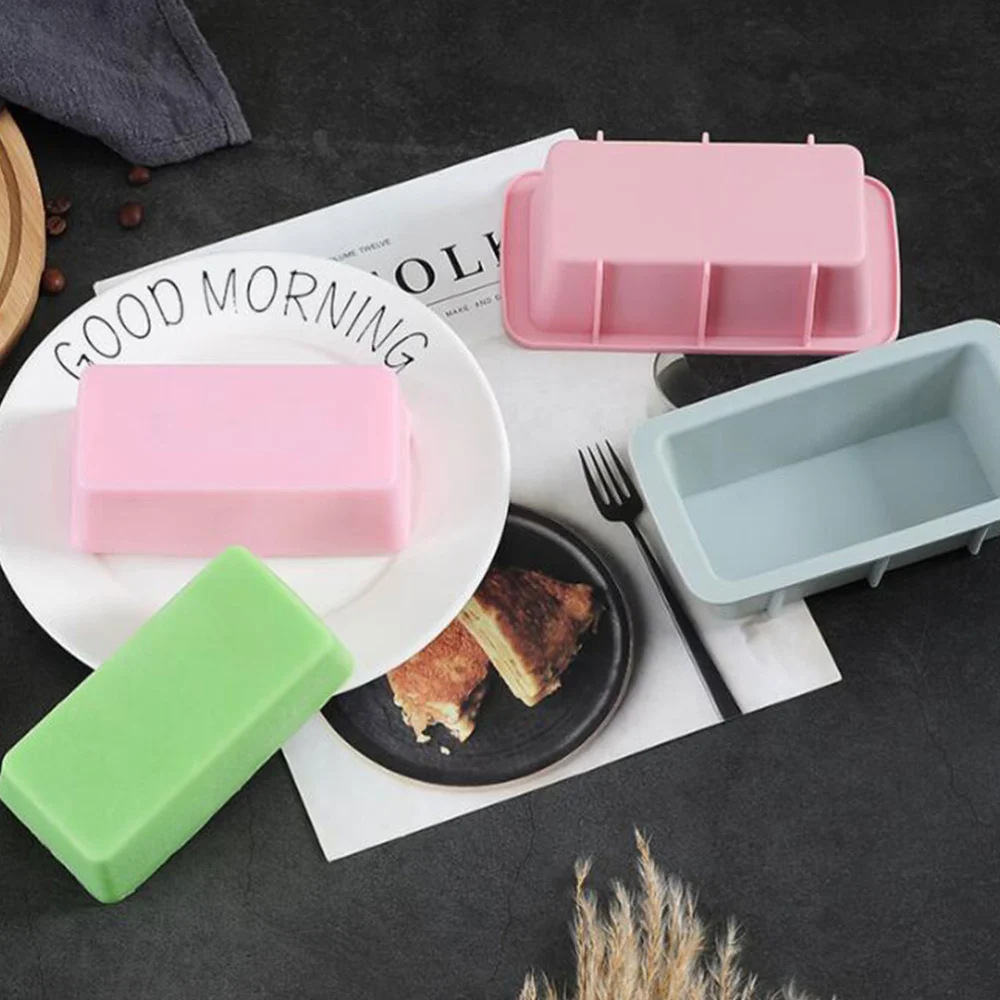 2pcs DIY Rectangular Cake Mold Pan Silicone Baking Mold Toast Mold Cake Sandwich Box for Mousse Cake Bread (Blue + Pink)