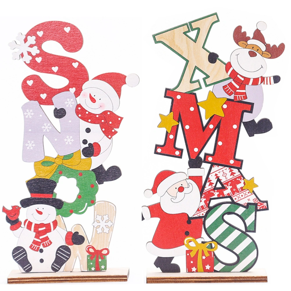 2Pcs Christmas Wood Sign Tabletop Decoration Xmas Desktop Sign Plaque Decorative Table Sign