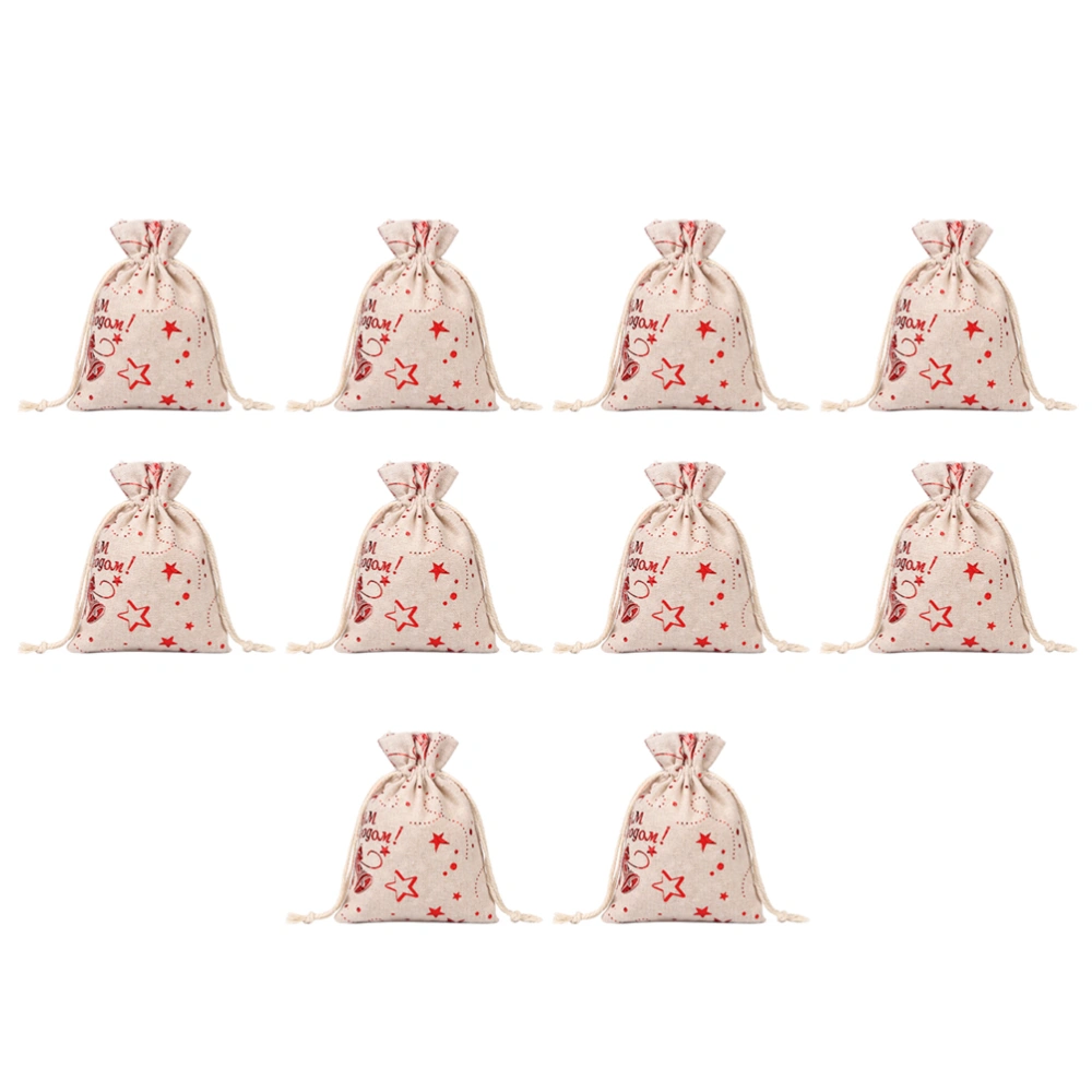 10pcs Red Star Bell Drawstring Bag Bundle Pockets Party Gift Storage Bag for Christmas