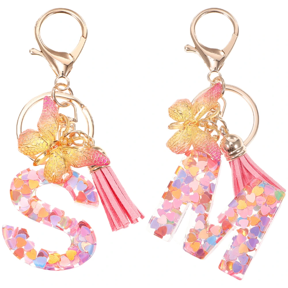 2pcs Letter Keychain Butterfly Keychain Car Key Chain Purse Backpack Charms for Women