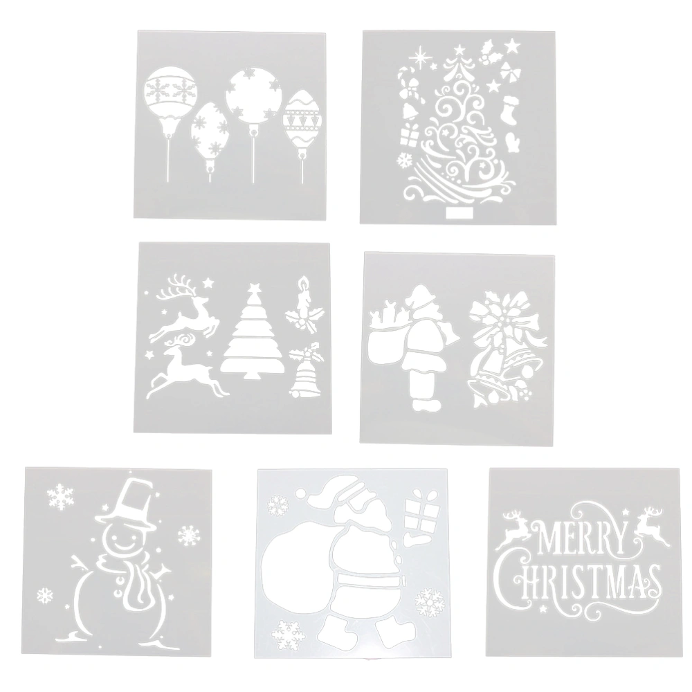 7 Pcs 13x13cm Merry Christmas Painting Template Graffiti Drawing Tools Cartoon Hollow-out Painting Stencils Education Learning Toys for Kids