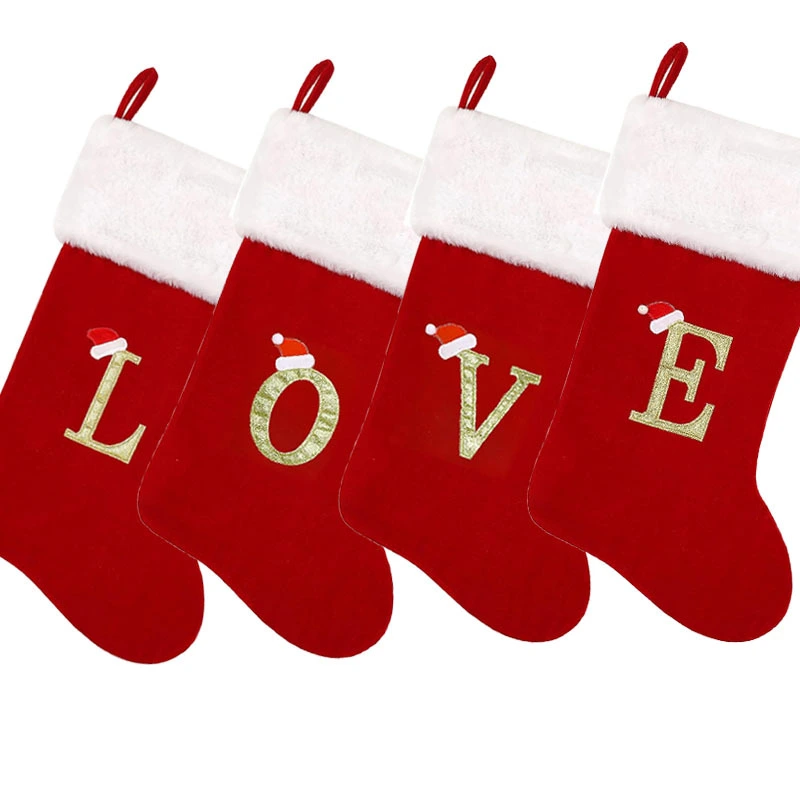 Letter Christmas Stocking Xmas Stocking Fireplace Hanging Stocking Tree Hanging Decor