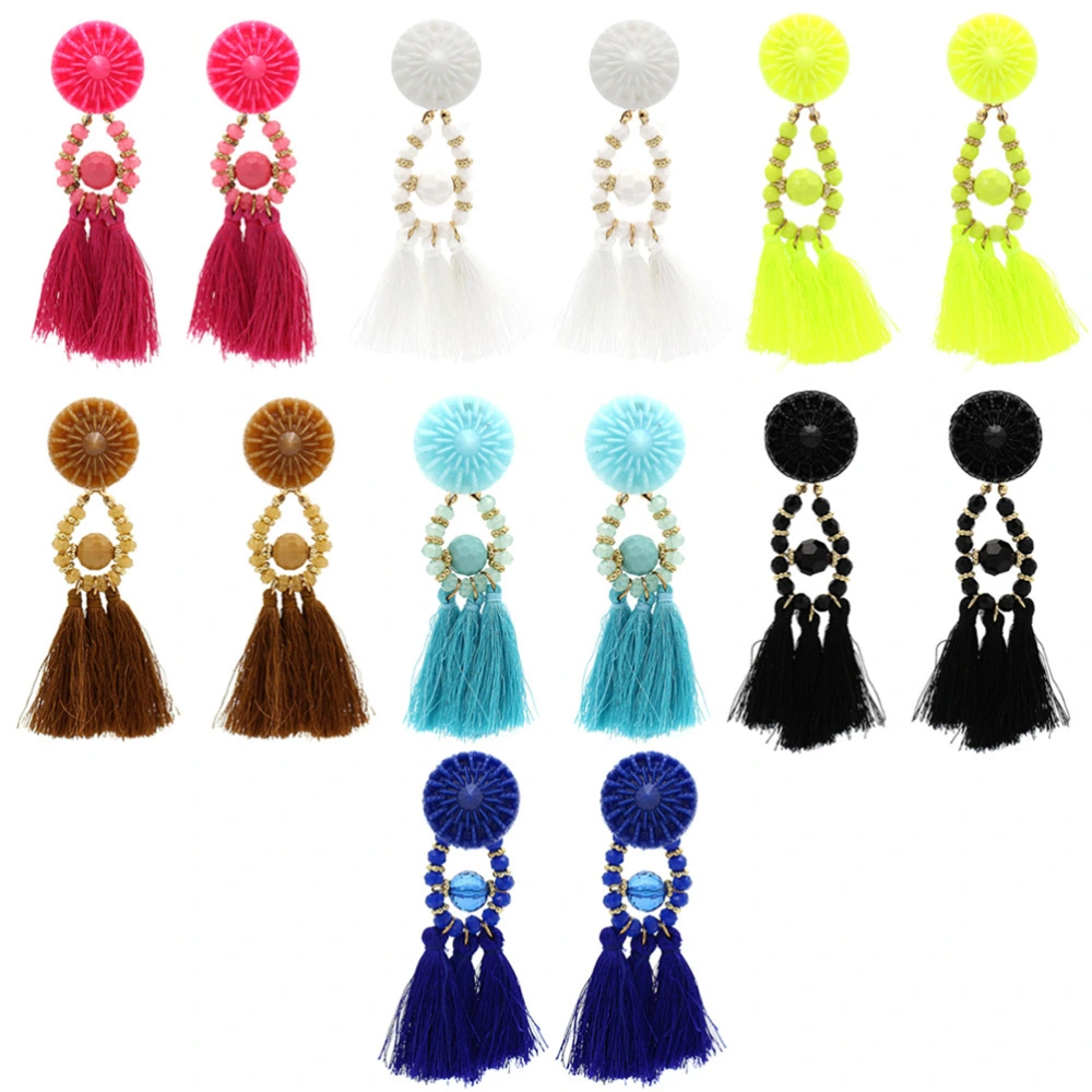 A Pair of Fashion Ethnic Tassel Earrings with Crystal Women Earrings Red Bohemian Beaded Dangle Drop Earring Retro Jewelry (Fluorescent Yellow)