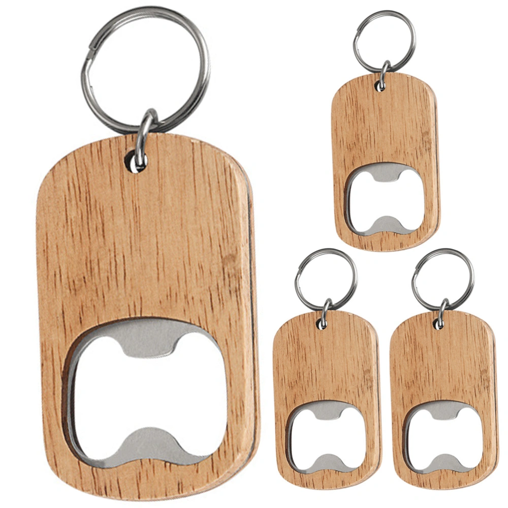 4pcs Beer Bottle Openers Manual Wine Bottle Opener Wood Keychain Wine Bottle Openers