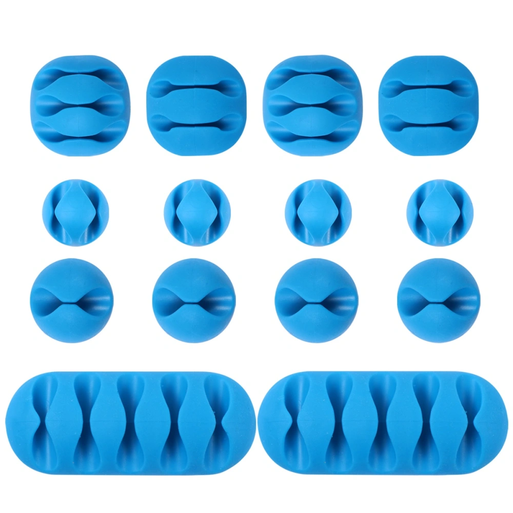 2 Set/20 Pcs Desktop Cable Fastener Set Flexible TPR Multi-hole Wire Fixer Bobbin Winder Combination Winding Tool (Blue)