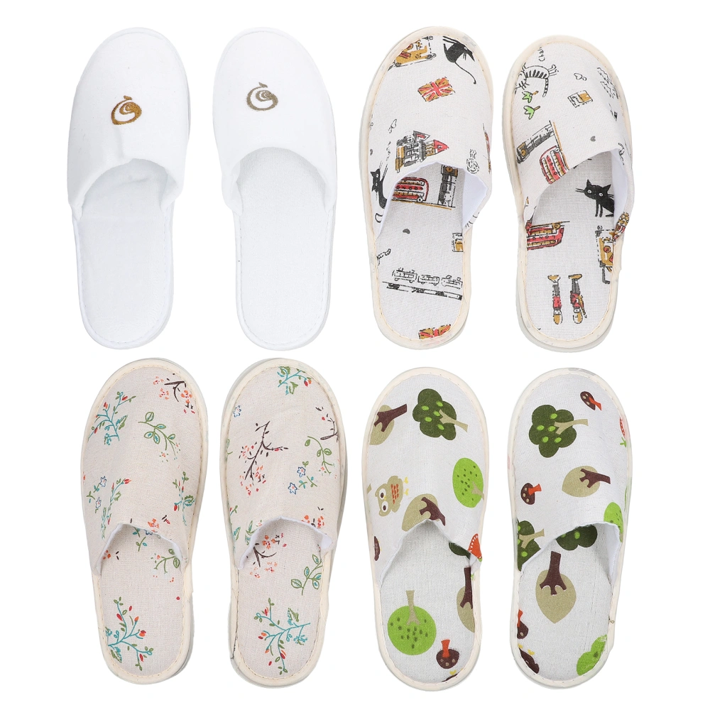 4 Pairs Flower Pattern Disposable Slippers Thickened Disposable Slippers