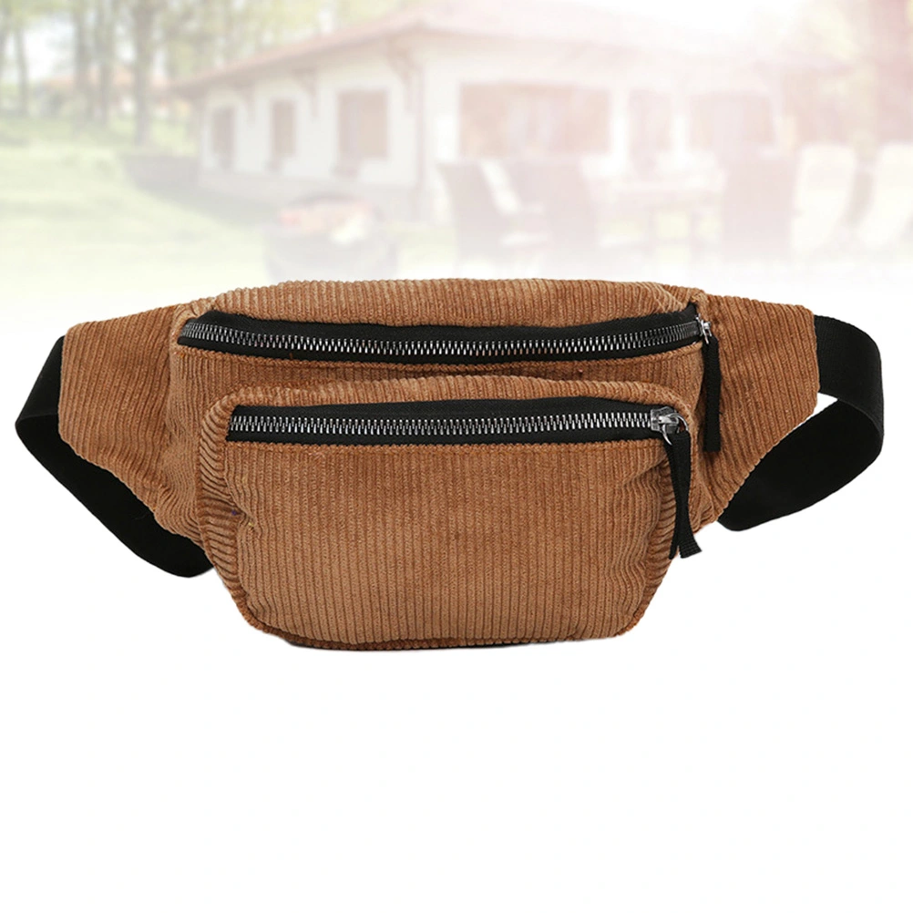 Brown Portable Waist Bag Fashion Stylish Chest Bag Corduroy Pack Lady Crossbody Pouch for Girl Woman