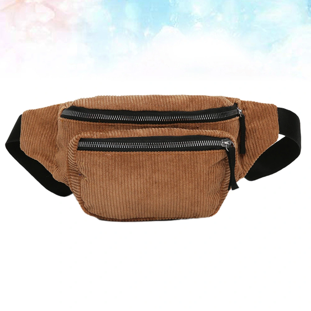 Brown Portable Waist Bag Fashion Stylish Chest Bag Corduroy Pack Lady Crossbody Pouch for Girl Woman