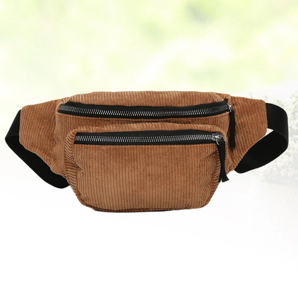 Brown Portable Waist Bag Fashion Stylish Chest Bag Corduroy Pack Lady Crossbody Pouch for Girl Woman
