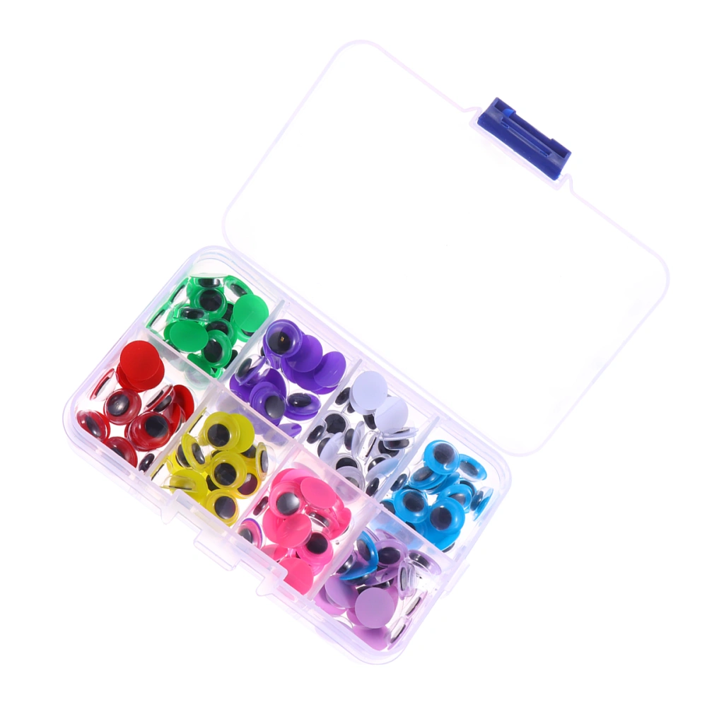 160pcs 10mm DIY Wiggly Wobbly Googly Eyes Accessories Toys Colorful Mobile Plastic Eyes Molds with Storage Box for Doll Toy Crafts DIY Decoration (with Glue 8 Compartments)