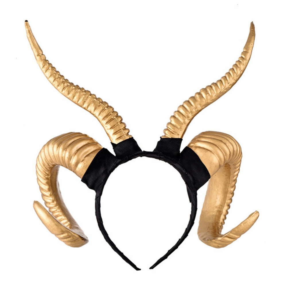 Artificial Sheep Horn Headband Ox Horn Headwear Halloween Party Props Golden Size1