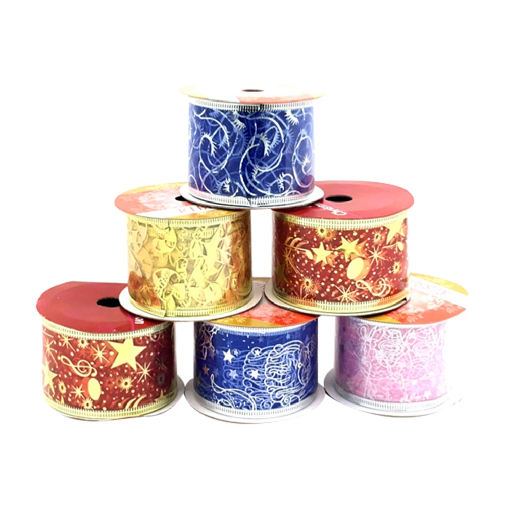 4 Rolls Christmas Ribbon Christmas Trees Decor Pendant Gift Colorful Ribbon for Home Store (Golden, Red, Blue and Pink, Random Pattern)