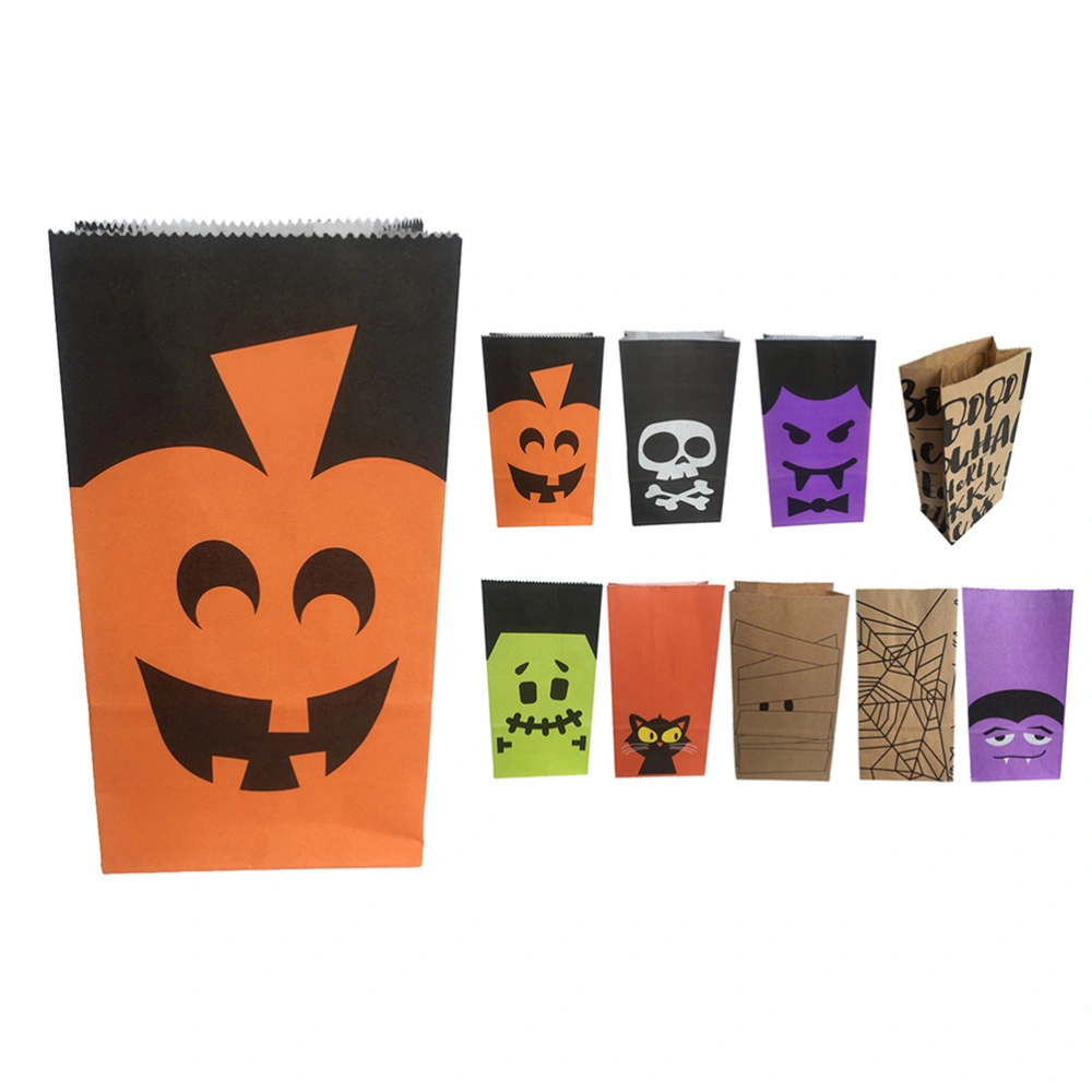 40pcs Halloween Candy Bag Gift Bags Kraft Paper Portable Tote Bags for Party Favors Candies Chocolate Biscuits Mixed Style