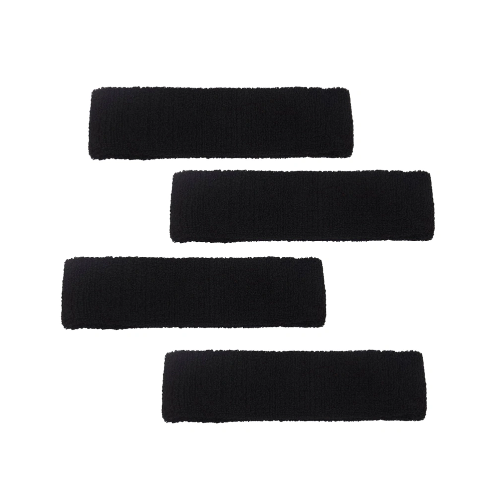 4 Pcs Cotton Headbands Sweat Absorbing Sports Headbands Moisture Wicking Athletic Terry Cloth Hair Bands for Women Men (Black)