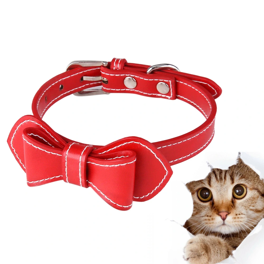 PU Pet Collar Bowknot Pet Collar Creative Pet Neck Ring Practical Collar Fashion Collar for Cat Dog (Red)