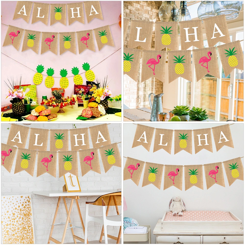 2pcs ALOHA Hawaiian Themed Linen Banners Party Decorative Bunting Banners