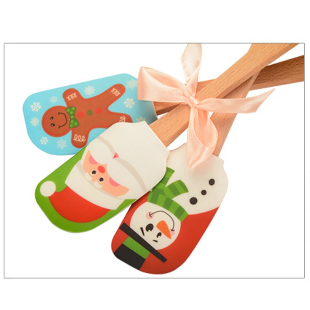 Christmas Printed Wooden Handle Silicone Spatula Scraper Butter Cake Cream Stirrer Kitchen Baking Tool (Santa Claus)