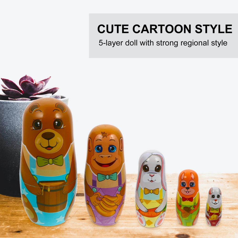 5pcs Russian Nesting Dolls Bear Animal Doll Wood Matryoshka Dolls Birthday Gift