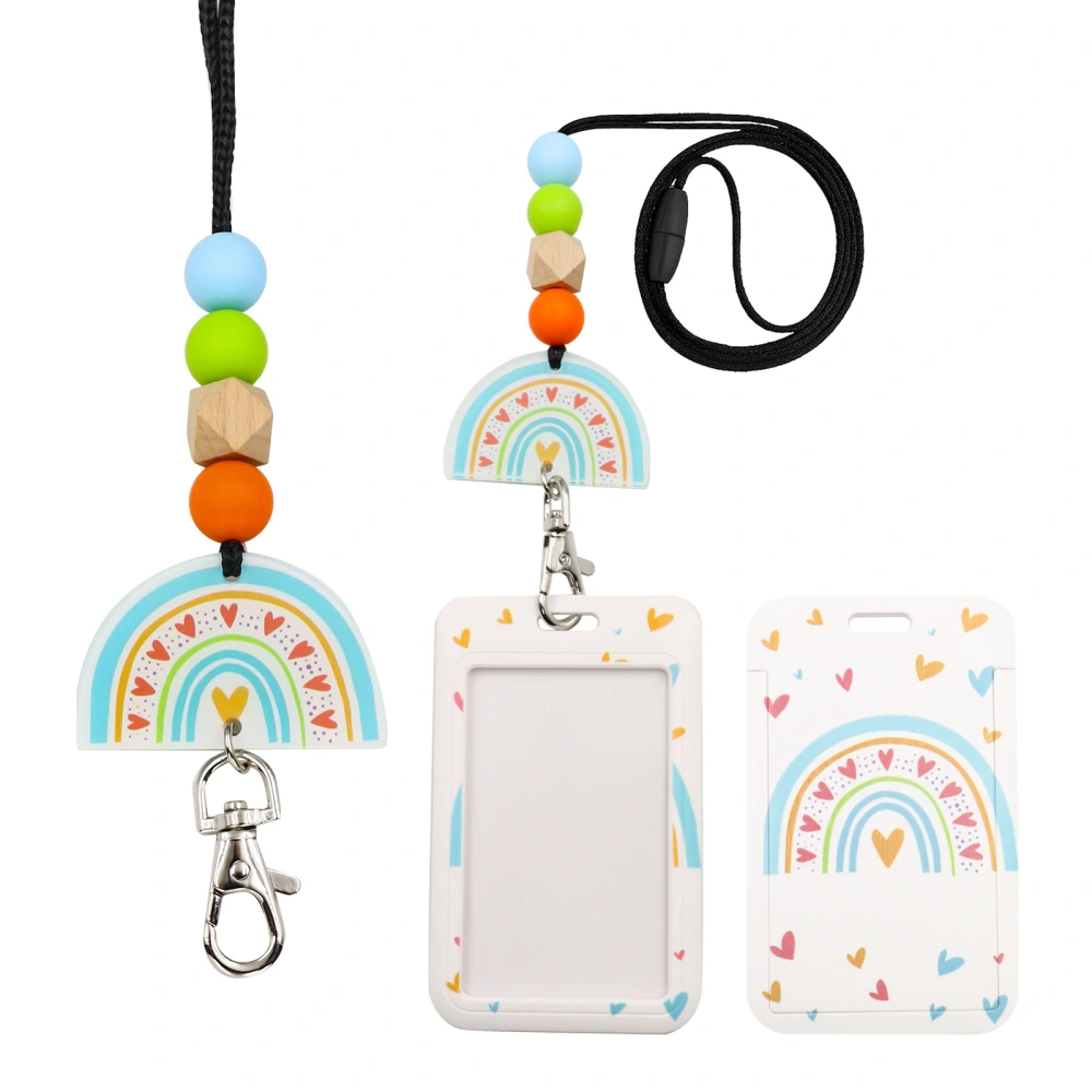  1 Set of ID Card Sleeve with Lanyard Reusable Badge Protector Slide Open Card Sleeve ID Card Holder