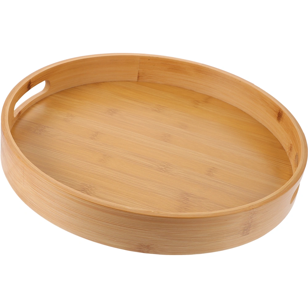 Round Serving Tray with Handle Japanese Style Bamboo Dinner Breakfast Plate for Serving Beverage