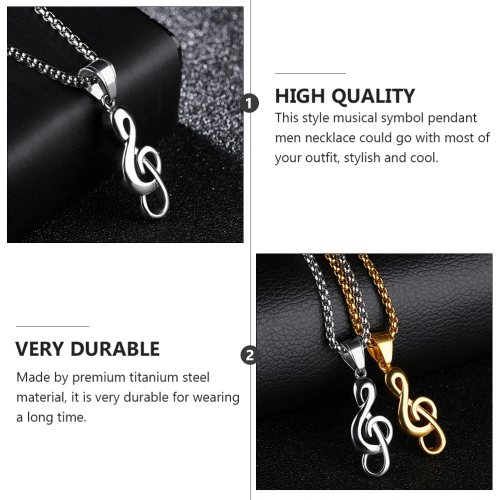 1PC Creative Music Symbol Necklace Titanium Steel Male Neck Chain(Pendant+Chain)