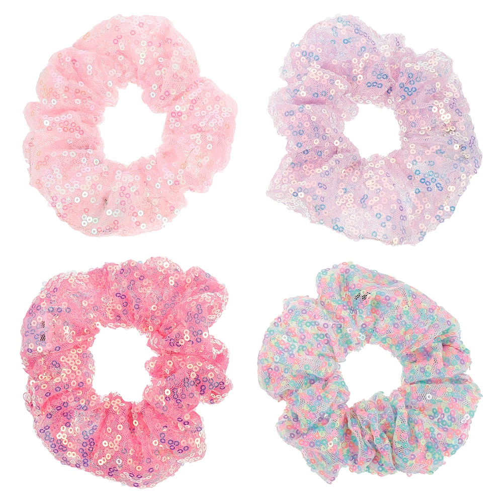 4pcs Luminous Hair Scrunchy Elastic Hair Ropes Sequins Hair Ties Hair Ornament