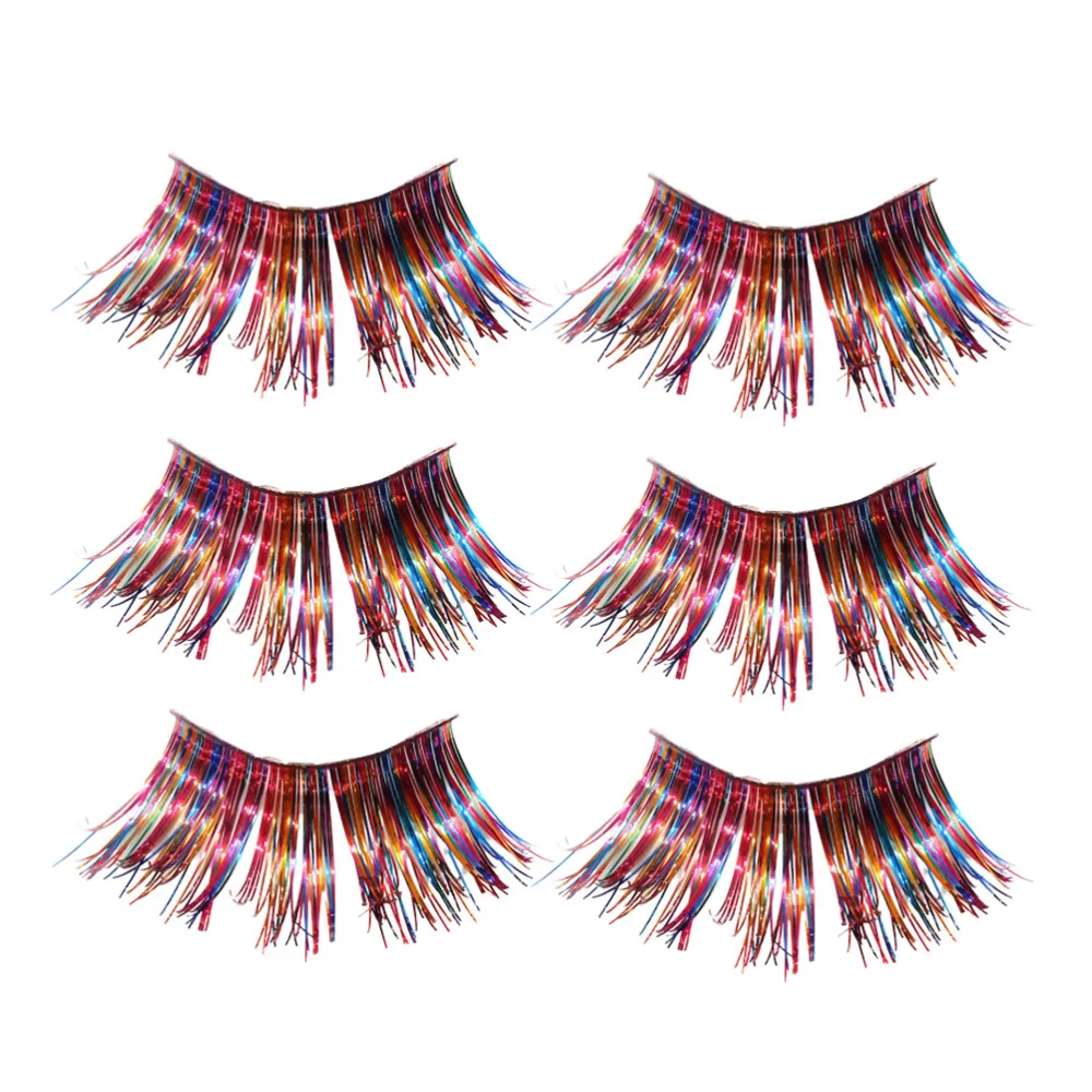 3 Pairs of Colorful Fake Eyelashes Curly Art Eyelashes Extension for Halloween Performance Carnival (Random Style)