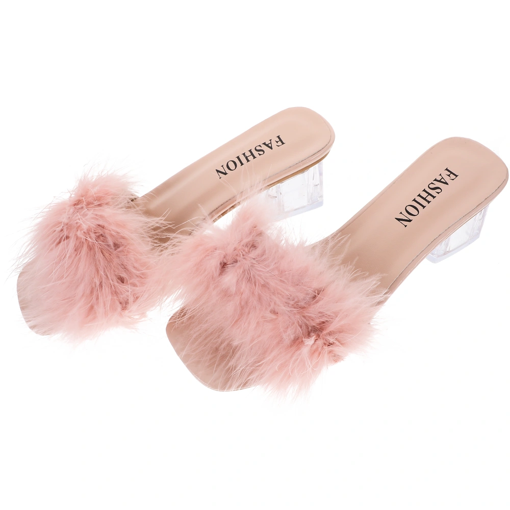 1 Pair Fashion Wool Slipper Breathable Woman Summer Slipper Low-heeled Open Toe Sandals Household Chunky Heel Slipper for Women Wearing (Pink Size 42 9US,6.5UK, 40.5EU,10.218Inch)