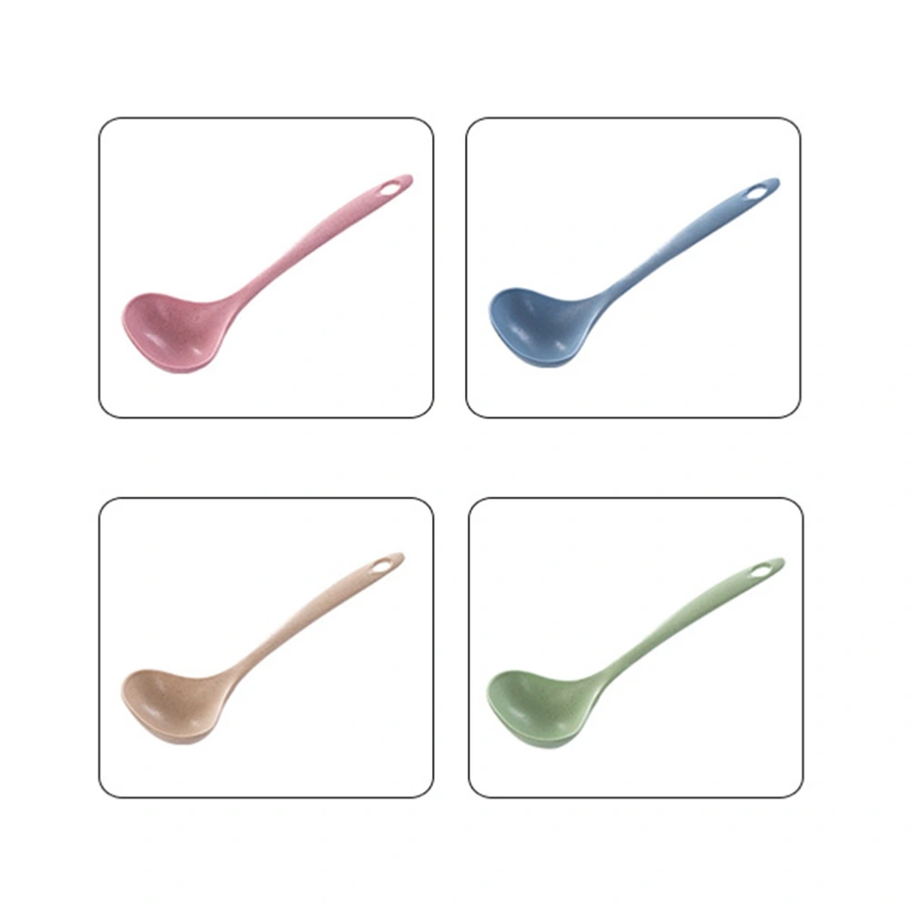 Wheat Straw Soup Spoon Ladle Unbreakable Long Handled Porridge Spoon Tablespoon for Home Kitchen (Blue)