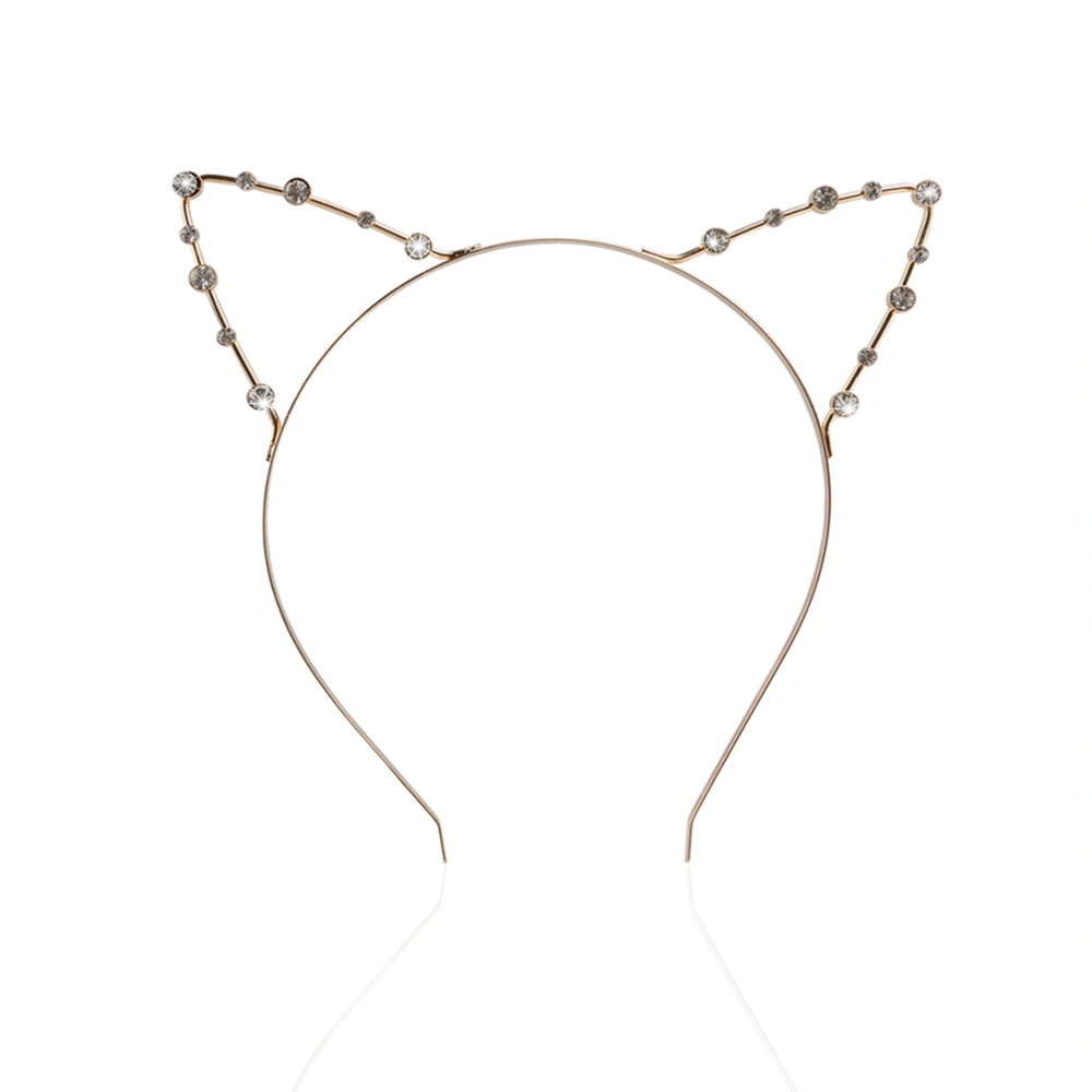 2pcs Crystal Rhinestone Metal Cat Ear Headband Headwear for Women Girls(Silver and Golden)