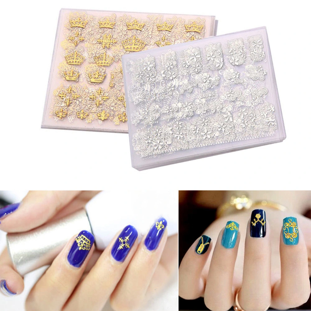 12pcs DIY Beauty Metallic Golden Silver 3D Nail Art Decoration Stickers Mix Design Nail Flower Stickers