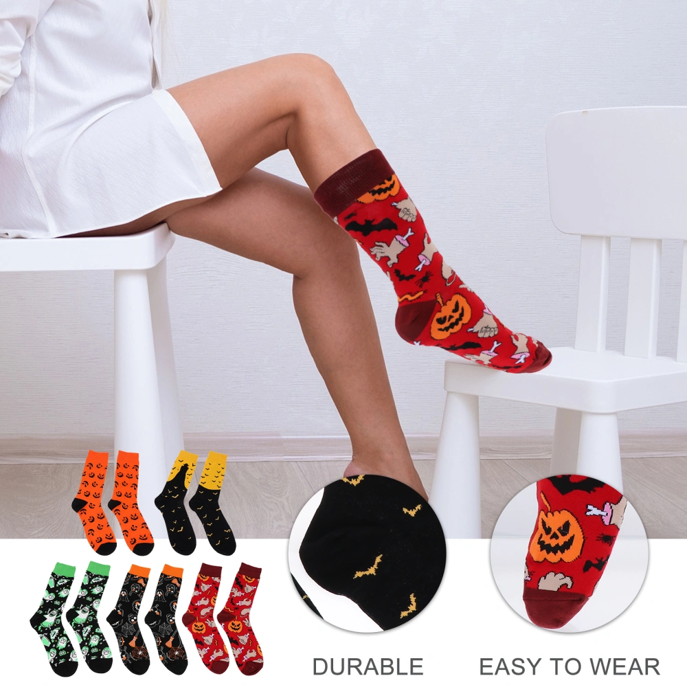 1 Set 5 Pairs Halloween Mid-calf Socks Pumpkin Pattern Socks (Assorted Color)