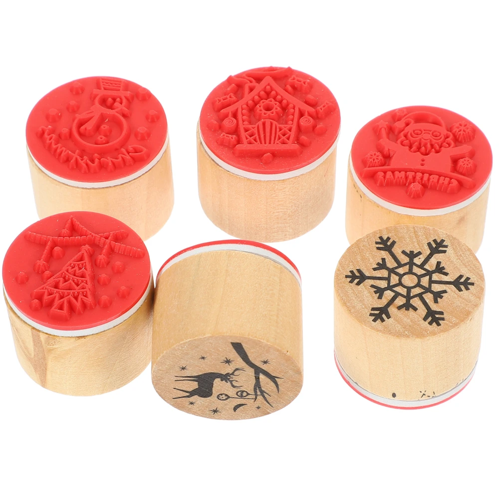 12pcs Christmas Stamps Round Wooden Stamps Xmas Seal Stamps for Card Making Scrapbooking