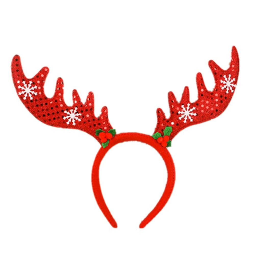 Merry Christmas Ornaments Sequins Antlers Headband Adult Kids Party Decorations Props (Red)