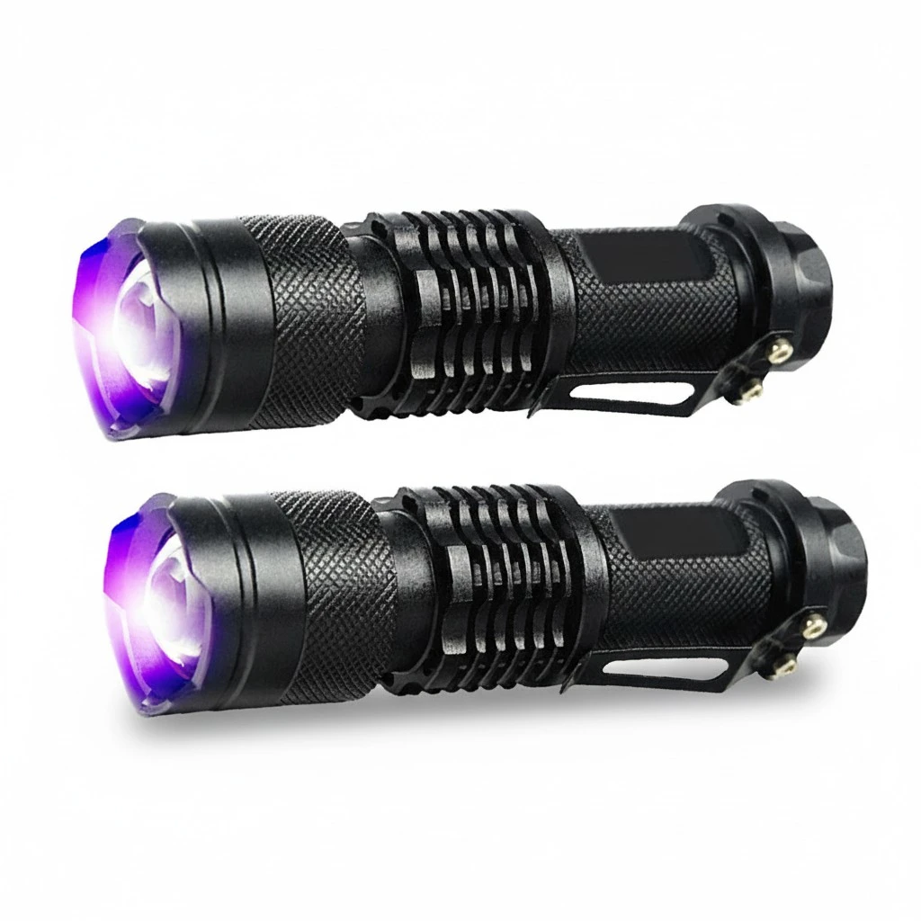 2pcs Mini UV Light Torch Flashlight Portable Torchlight Currency Fluorescent Agent Detection Lamp without Battery for Daily Use (Black)