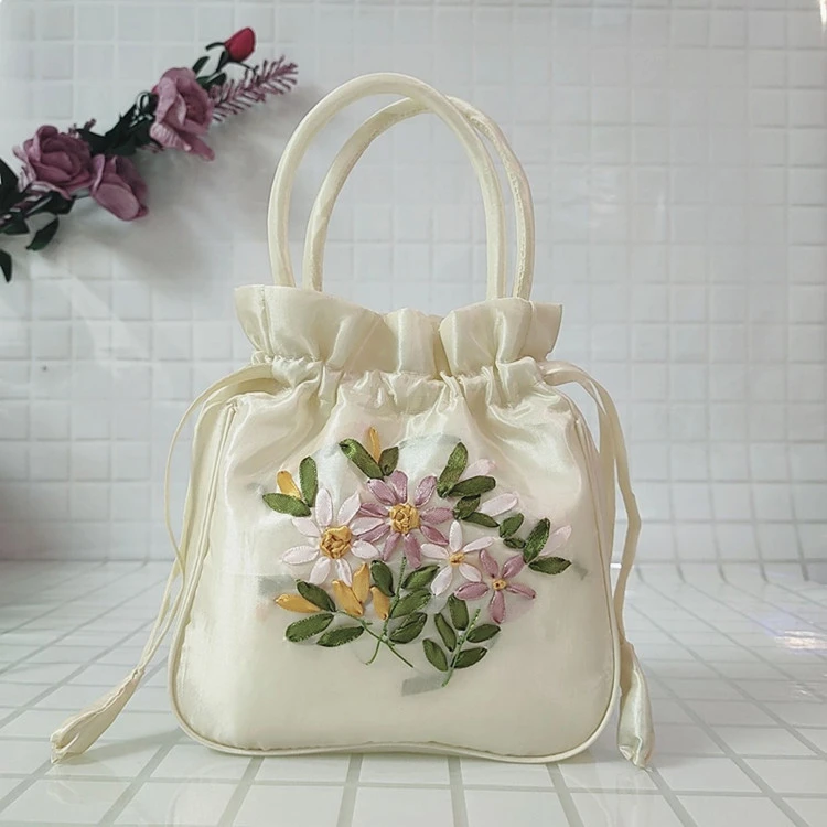 Embroidered Purse Drawstring Handbag Decorative Bag Small Drawstring Purse with Handle