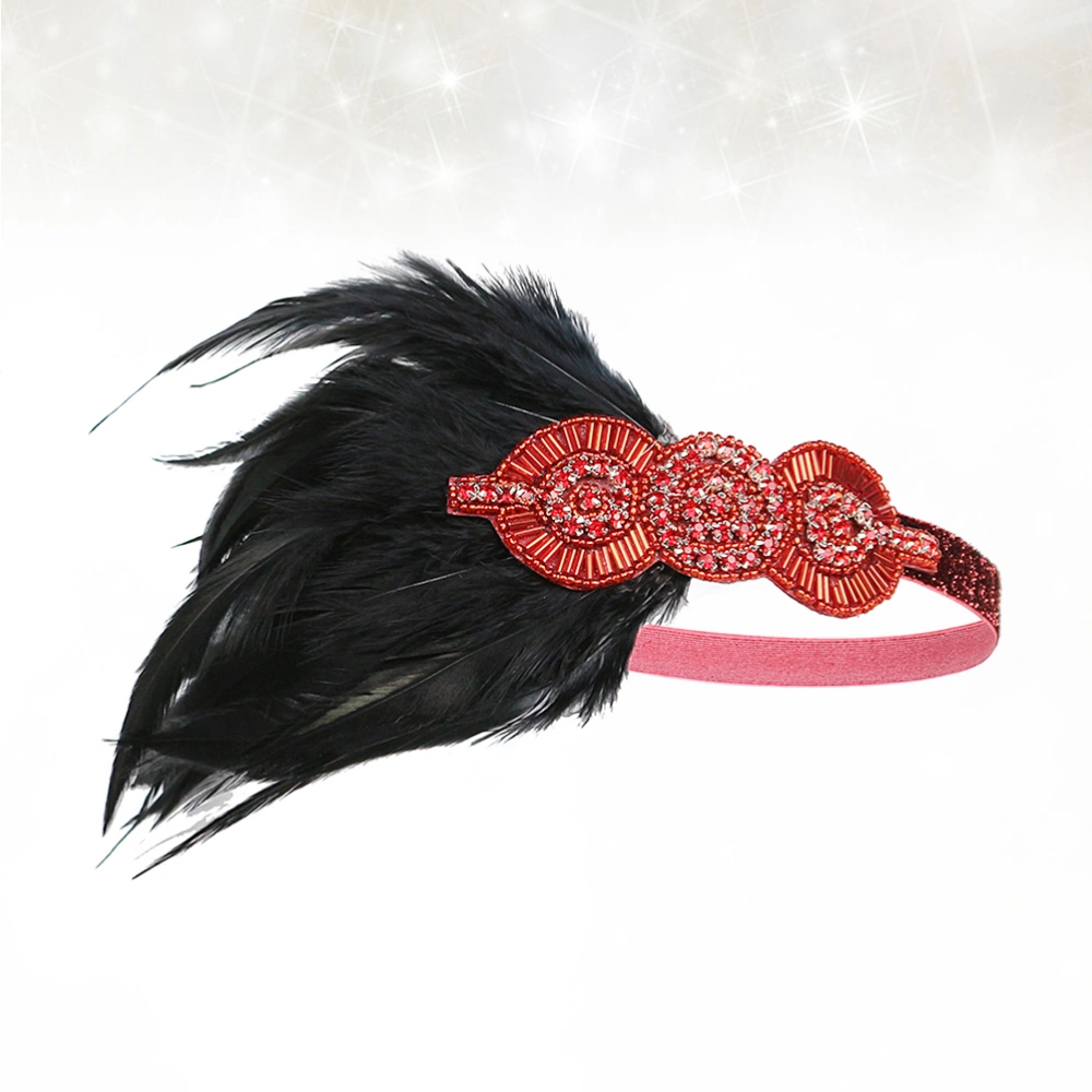 Dress Accessory Feather Headdress Creative Indian Hair Band Bridal Photo Prop (Black Feather, Claret)