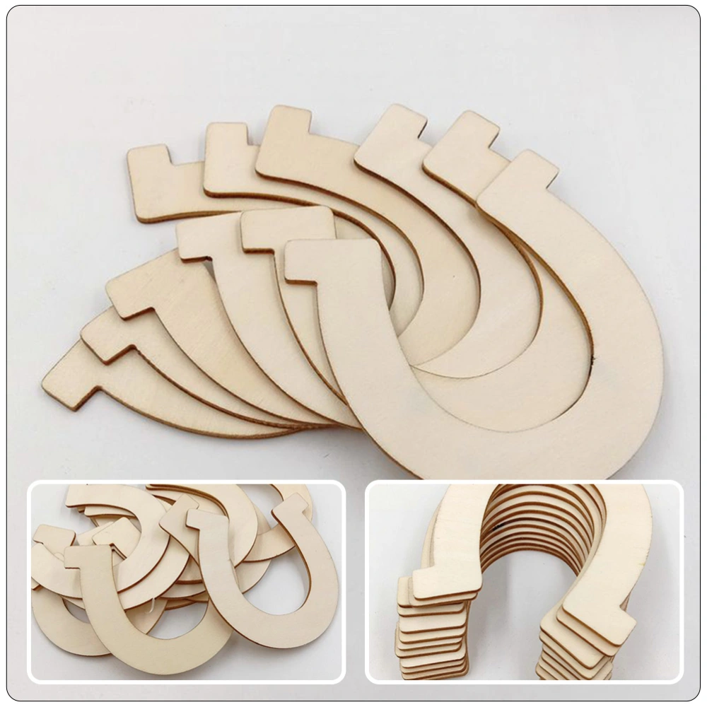 10pcs DIY Wooden Cutouts Unfinished Horseshoe Shaped Slices Horseshoe Cutouts