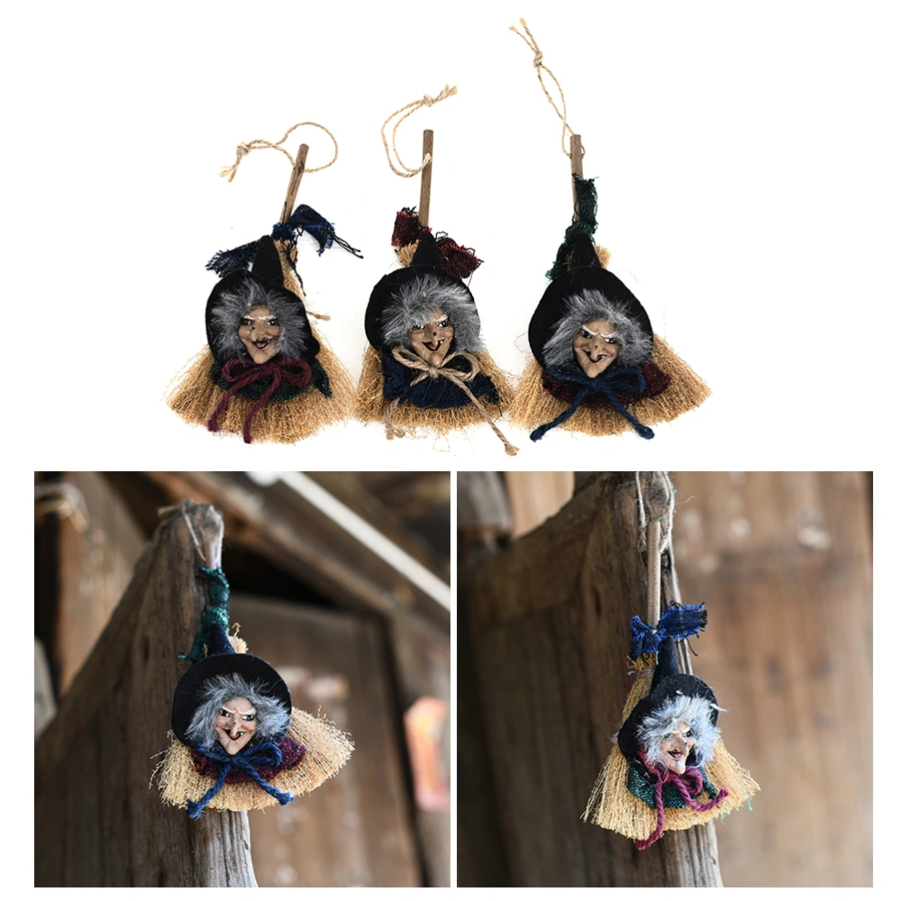 3 Pcs Witch Broom Pendants Costume Decorations Straw Broom Decoration Wizard Accessory for Halloween Party (Random Color)