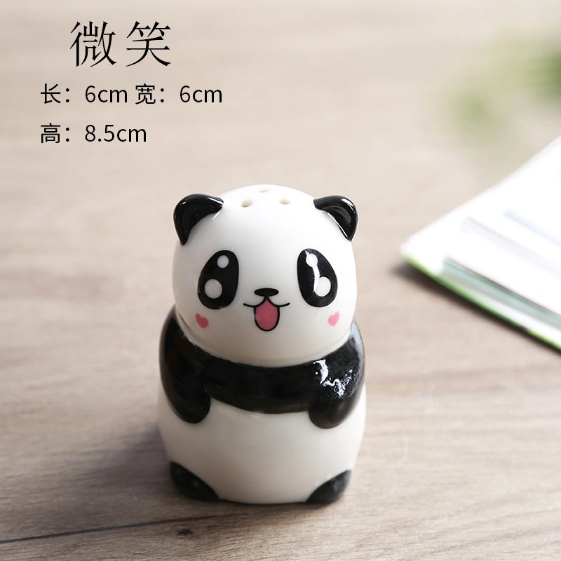 Ceramic Salt Shaker Jar Cartoon Panda Shaped Spice Container Portable Seasoning Shaker