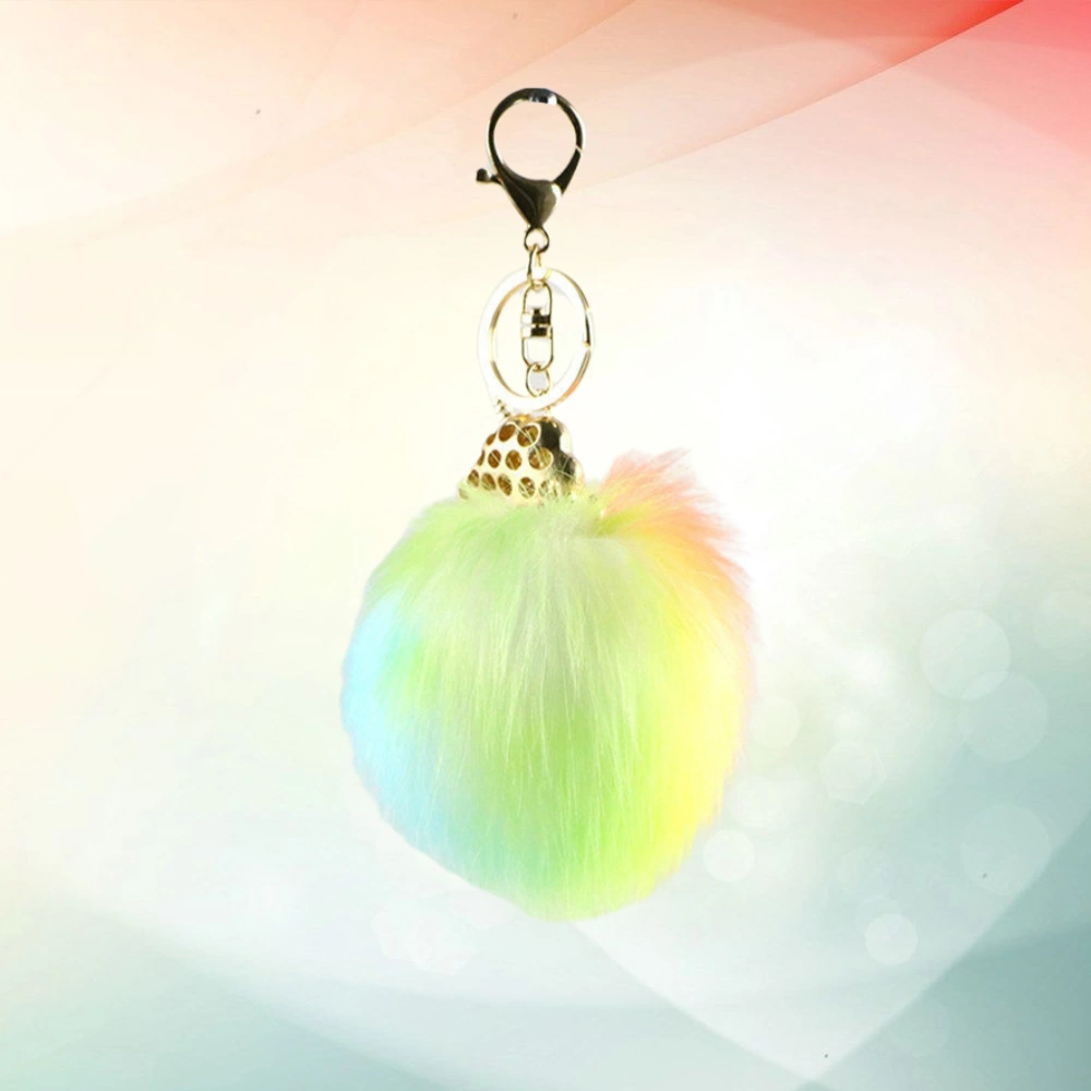 Colorful Fuzzy Ball Hanging Decoration Keychains Unicorn Key Rings Car Pendant Ornaments for Woman Girl (Random Color)