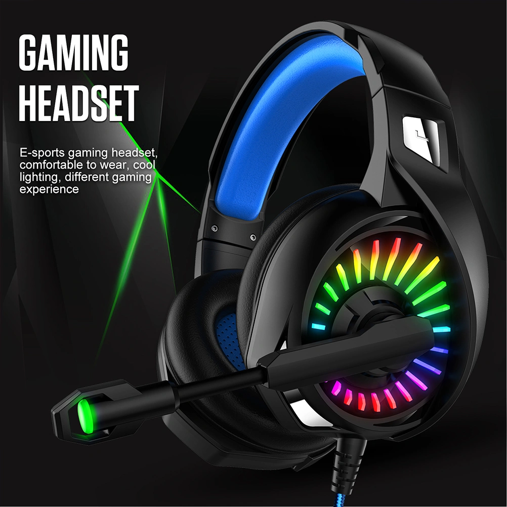 7.1 Bass Gaming Headset Gaming Lighting Headphones Portable Wired Headphones with Microphone (Black)