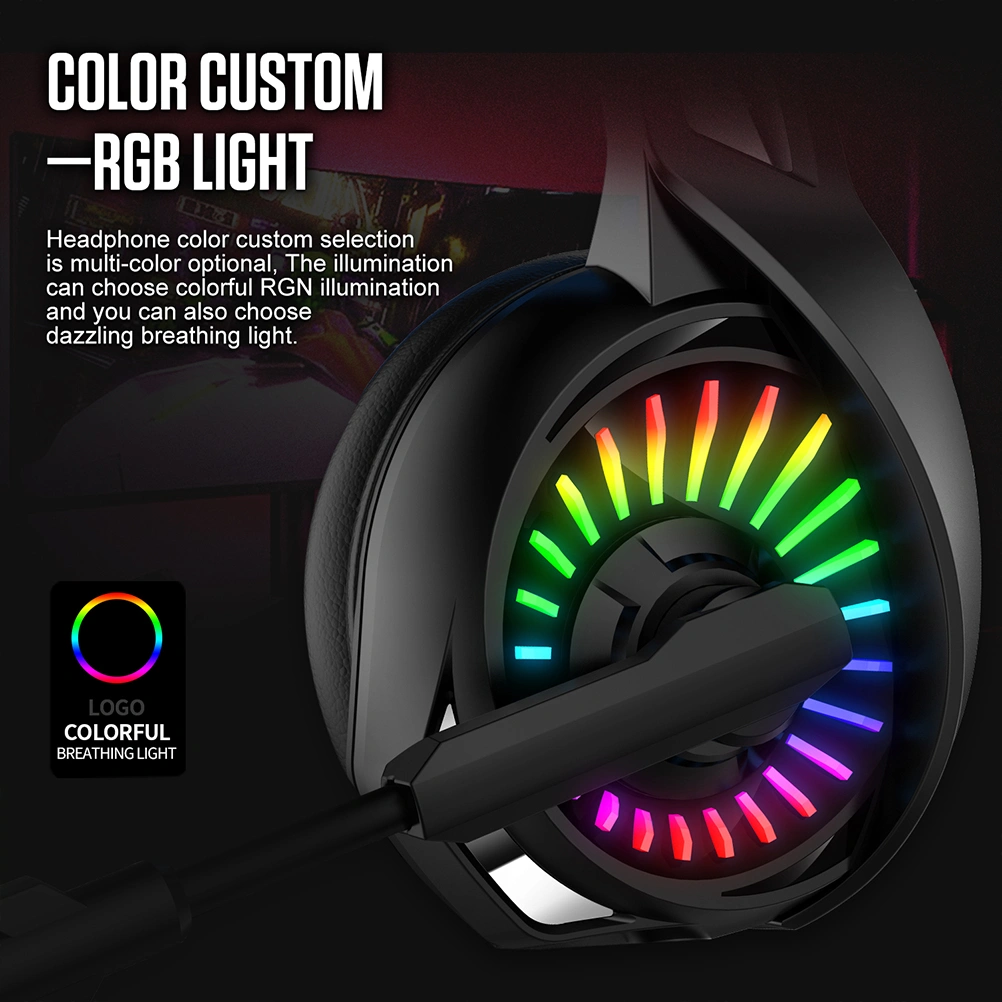 7.1 Bass Gaming Headset Gaming Lighting Headphones Portable Wired Headphones with Microphone (Black)