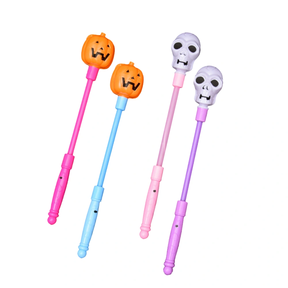 4 Pcs Halloween Glowing Sticks Pumpkin and Skull Head Wands Light up Toys for Halloween Ghost Festival (Random Color)