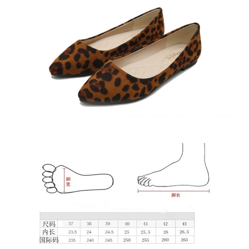 Fashion Leopard Shoes Flat-heeled Shoes Pointed Shoes Leisure for Women Ladies (Brown Leopard, Size 43)