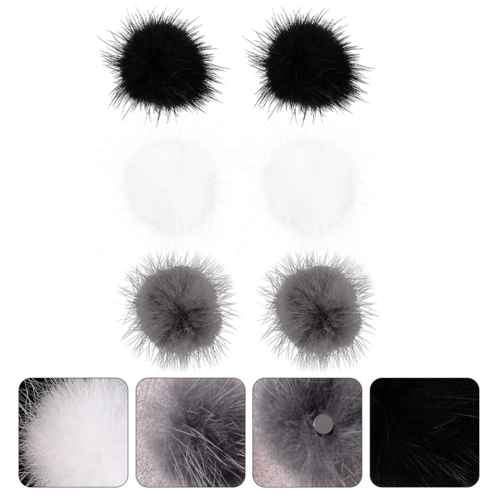 6pcs Nail Art Ornaments Detachable Hair Ball Decor (Black, White, Grey)