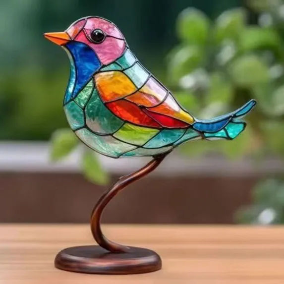 Colorful Small Bird Figurine Decor Tabletop Small Bird Statue Wrought Iron Bird Ornament