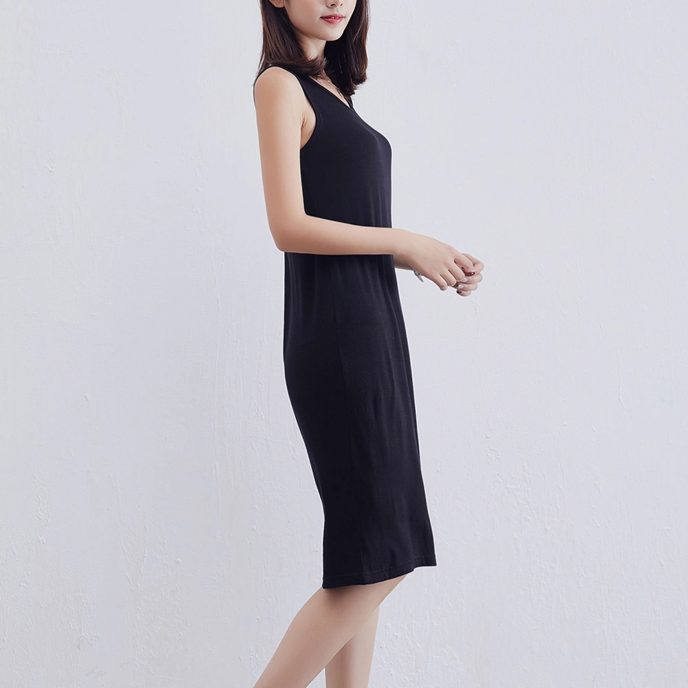 1Pc Summer Women Dress Fashion Casual Sleeveless Base Underdress Mid-Length Loose Outer Wear Vest Skirt (Black Size M)